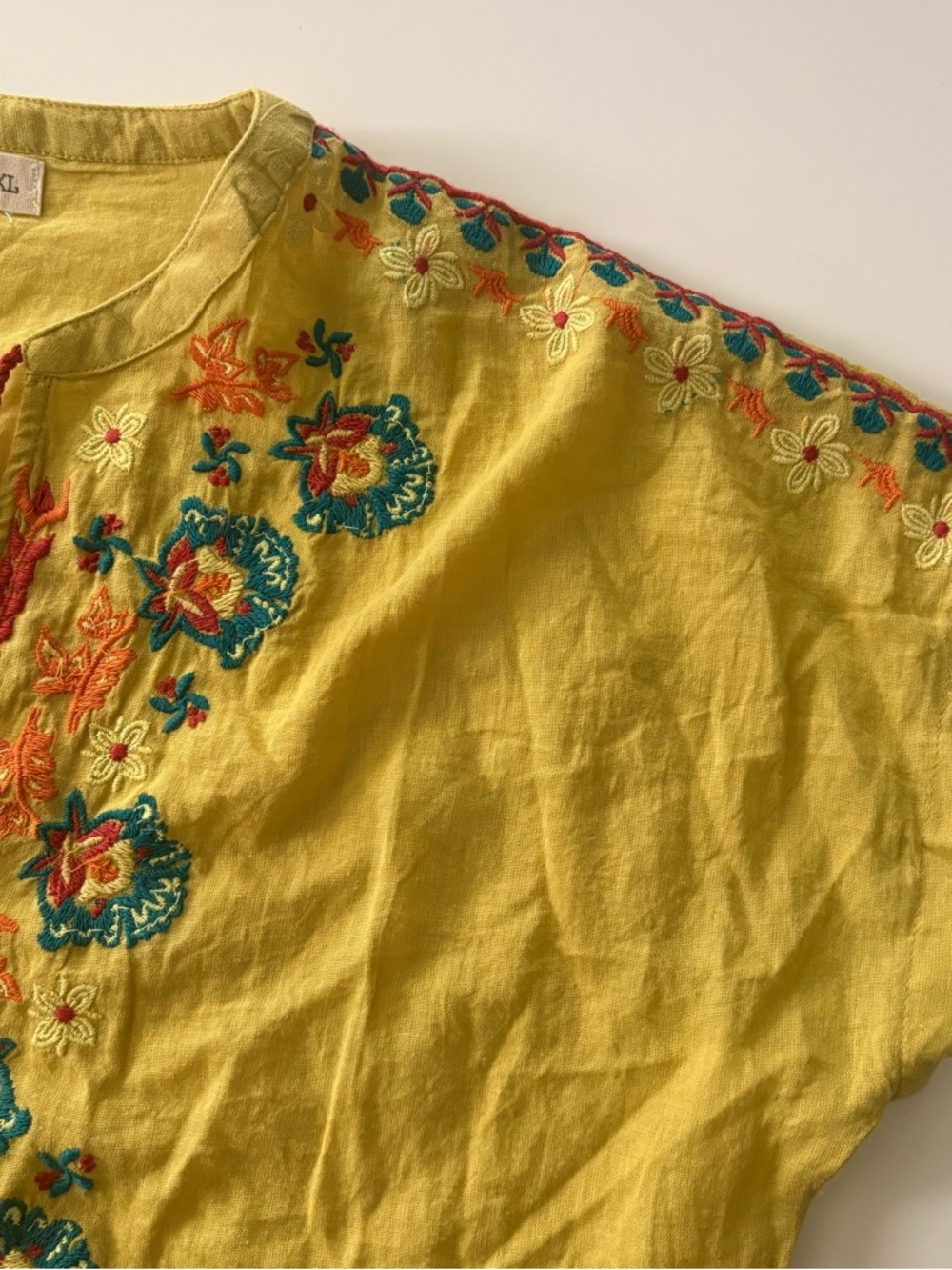 NATURAL LIFE Yellow Embroidered Tassel V-Neck Tunic Size XL - Picture 5 of 6